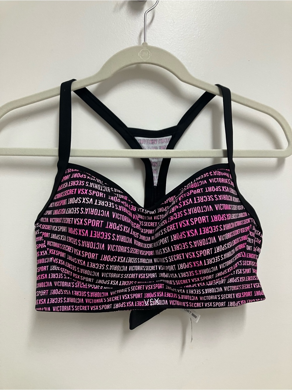 Victoria's Secret Black & Pink Logo Racerback Sports Bra